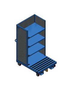 Order Picker Cart, 40x48, 4 Fixed Shelves, Enclosed Sides