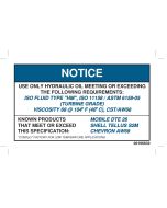 Hydraulic Oil Specs Notice Label (00196630)