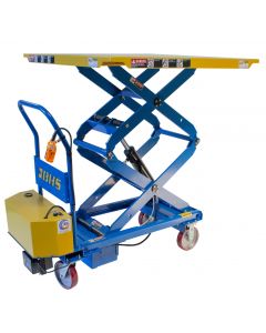 The PMLTD has dual scissors to extend vertical reach to 76", and a tabletop powder coated in safety yellow for high visibility.