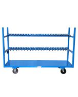 This vertical panel truck accommodates a wide variety of materials by providing rows of adjustable dividers.
